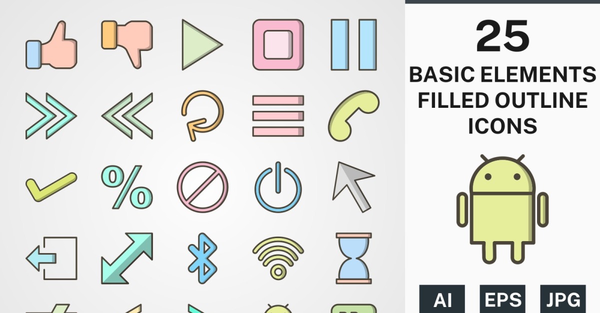 25 BASIC ELEMENTS FILLED OUTLINE PACK Icon Set