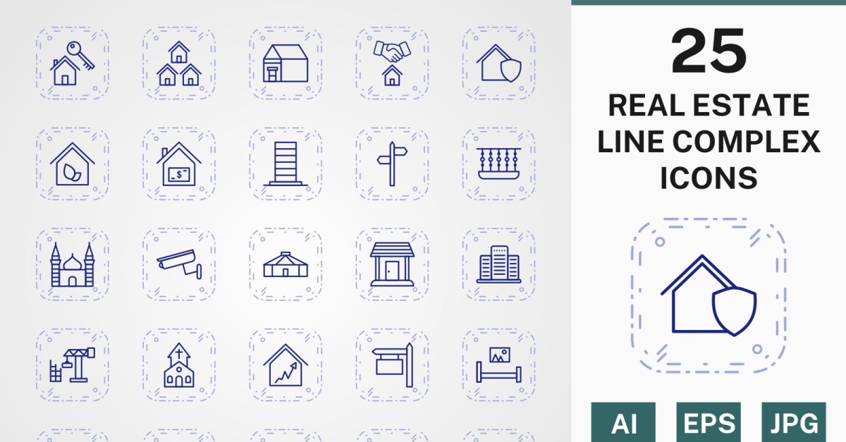 25 REAL ESTATE LINE COMPLEX PACK Icon Set - TemplateMonster
