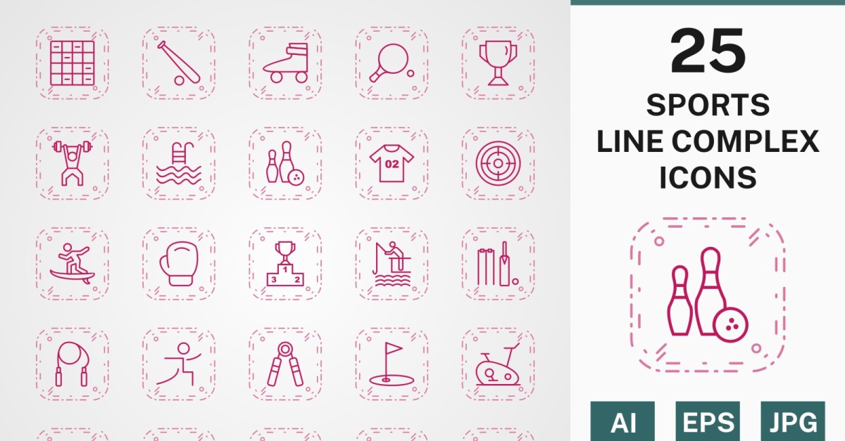 25 SPORTS AND GAMES LINE COMPLEX PACK Icon Set