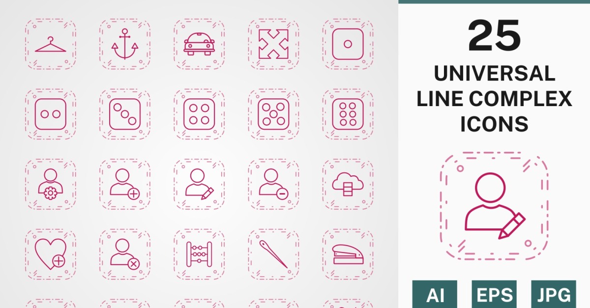 25 UNIVERSAL LINE COMPLEX PACK Icon Set - TemplateMonster