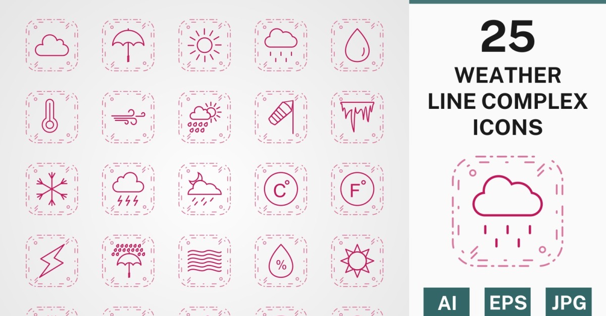 25 WEATHER LINE COMPLEX PACK Icon Set - TemplateMonster