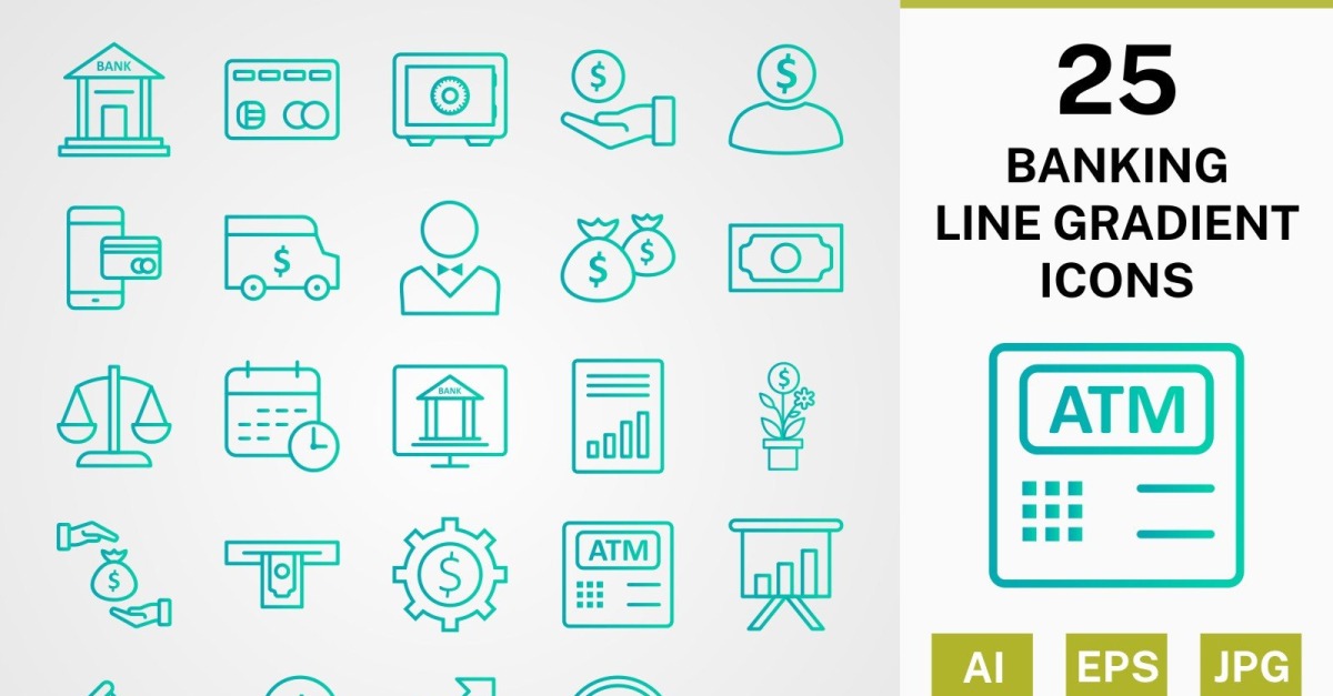 25 BANKING LINE GRADIENT PACK Icon Set - TemplateMonster