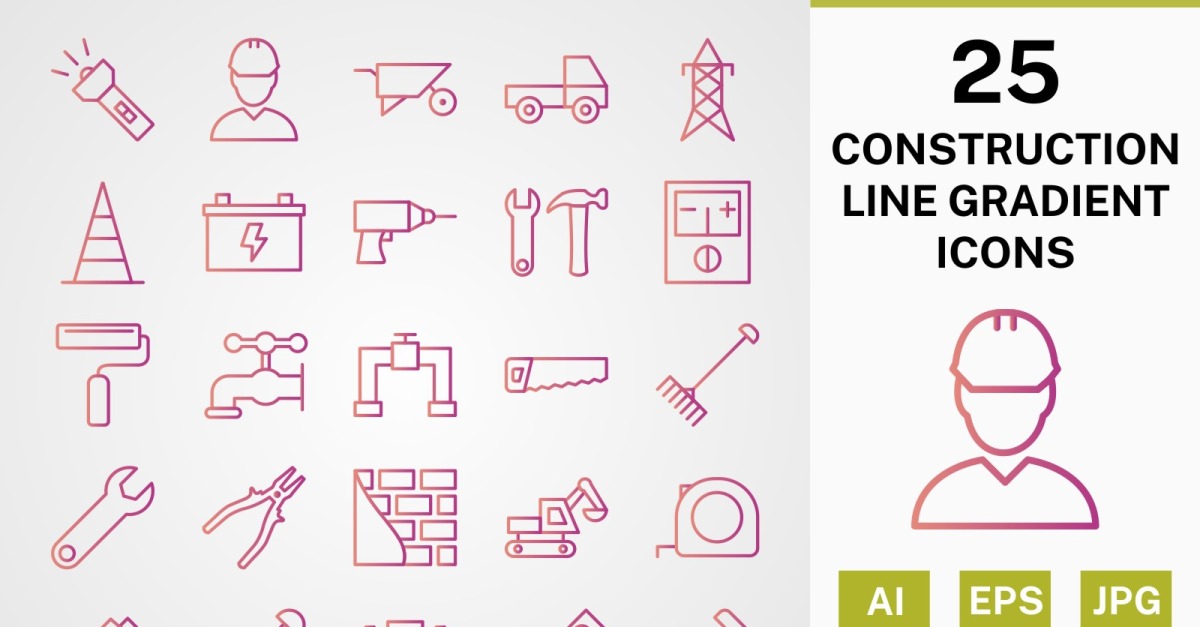 25 CONSTRUCTION LINE GRADIENT PACK Icon Set - TemplateMonster