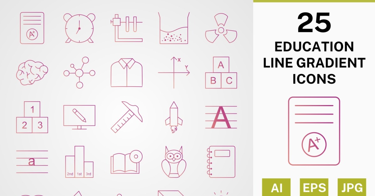 25 EDUCATION LINE GRADIENT PACK Icon Set - TemplateMonster