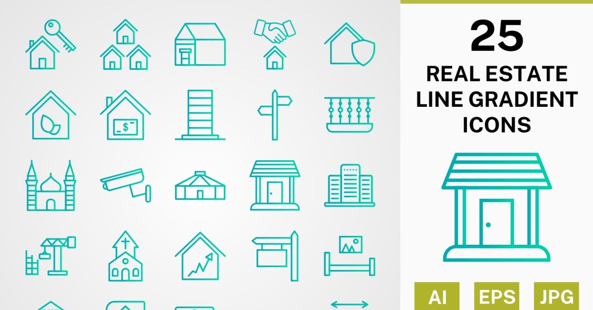 25 REAL ESTATE LINE GRADIENT PACK Icon Set - TemplateMonster