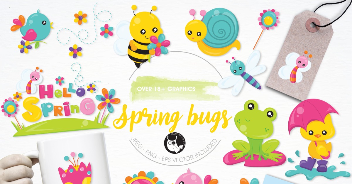Spring Bug Artwork Spring bugs illustration pack - Vector Image