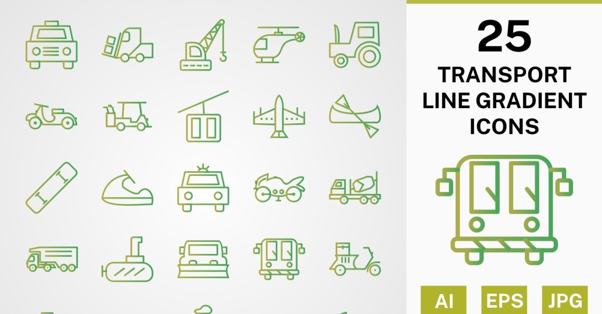 25 TRANSPORT LINE GRADIENT ICON PACK Set - TemplateMonster
