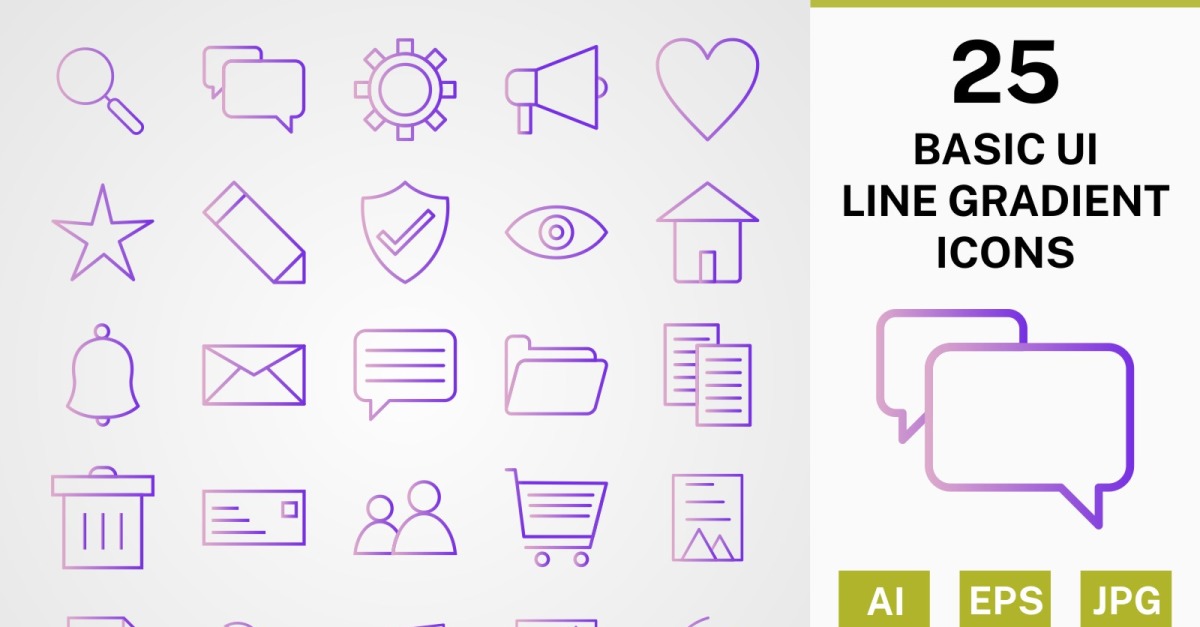 25 BASIC UI LINE GRADIENT Icon Set #121204 - TemplateMonster