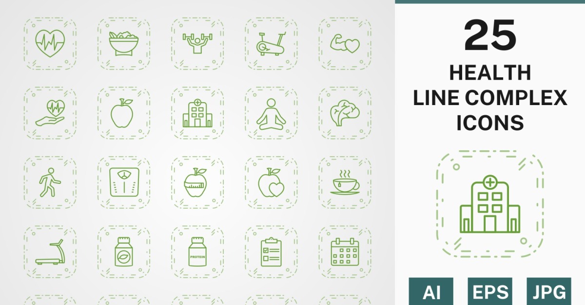 25 HEALTH LINE COMPLEX ICON PACK Set - TemplateMonster