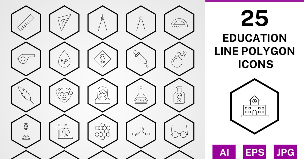 25 Education Line Polygon Icon Set #121978 - TemplateMonster