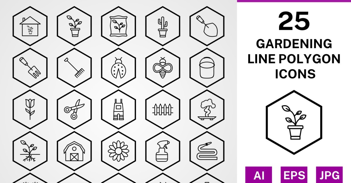 25 Gardening Line Polygon Icon Set #121985 - TemplateMonster