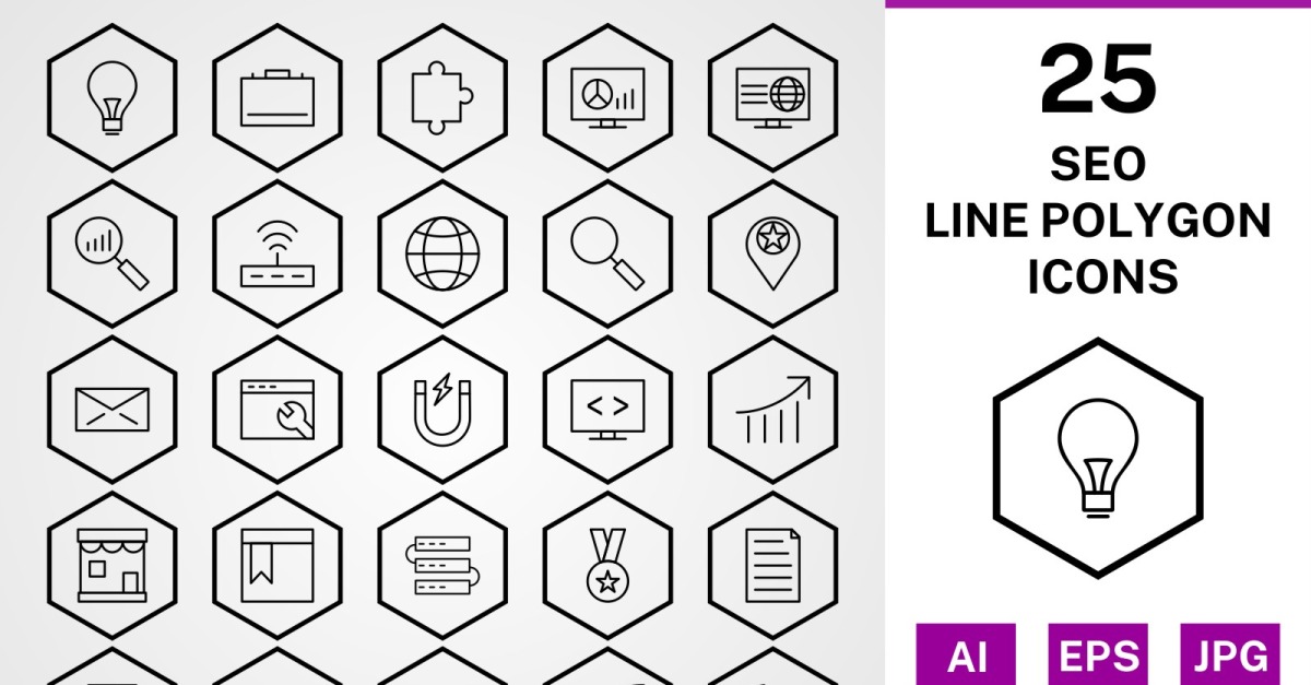 25 Seo Line Polygon Icon Set #121988 - TemplateMonster