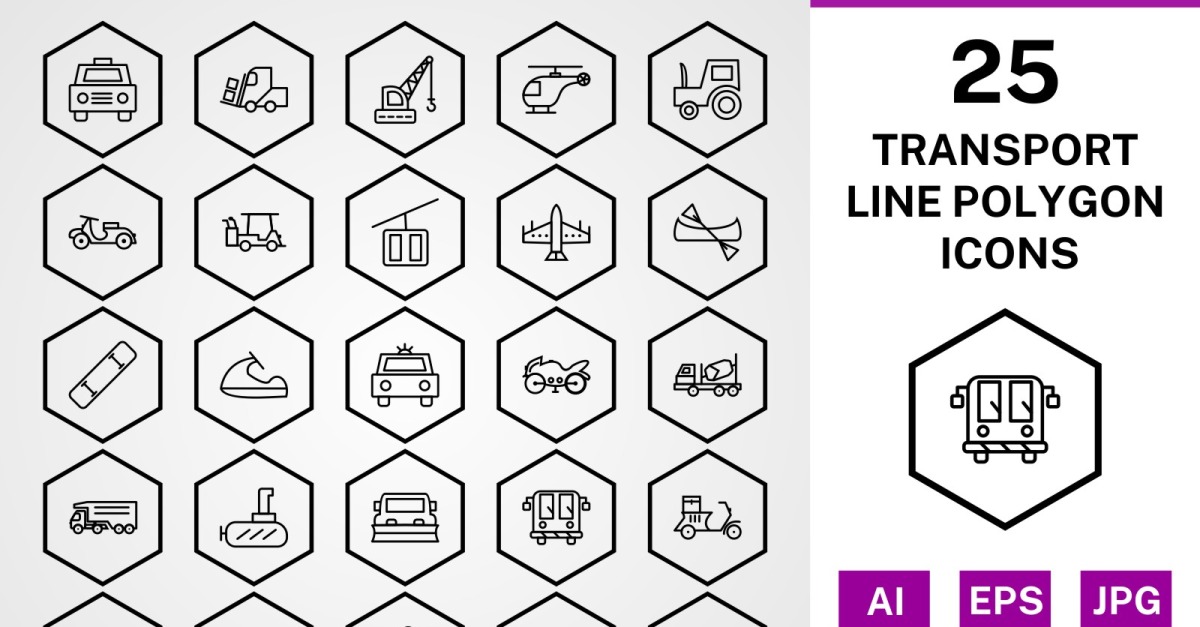 25 Transport Line Polygon Icon Set #121995 - TemplateMonster