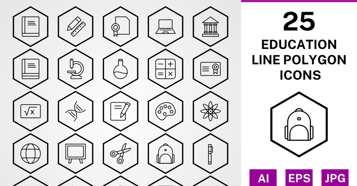 25 Education Line Polygon Icon Set #122003 - TemplateMonster