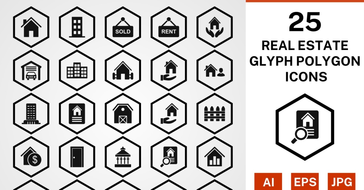 25 Real Estate Glyph Polygon Icon Set - TemplateMonster