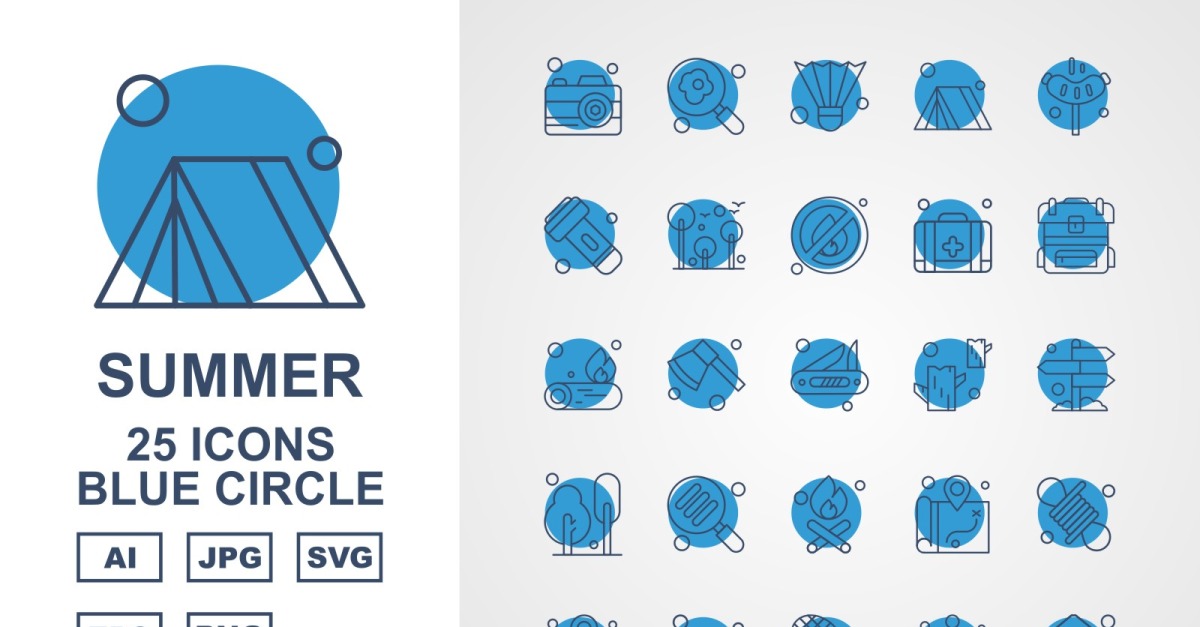 25 Premium Summer Blue Circle Icon Pack Set - TemplateMonster