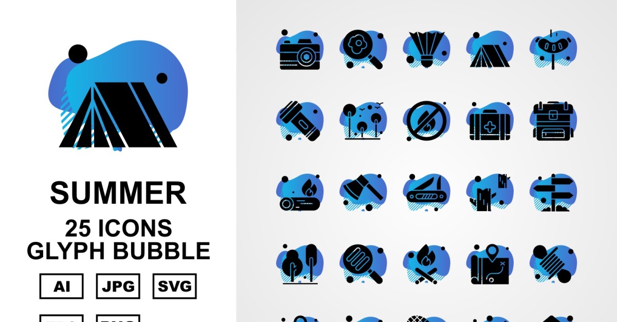 25 Premium Summer Glyph Bubble Icon Pack Set