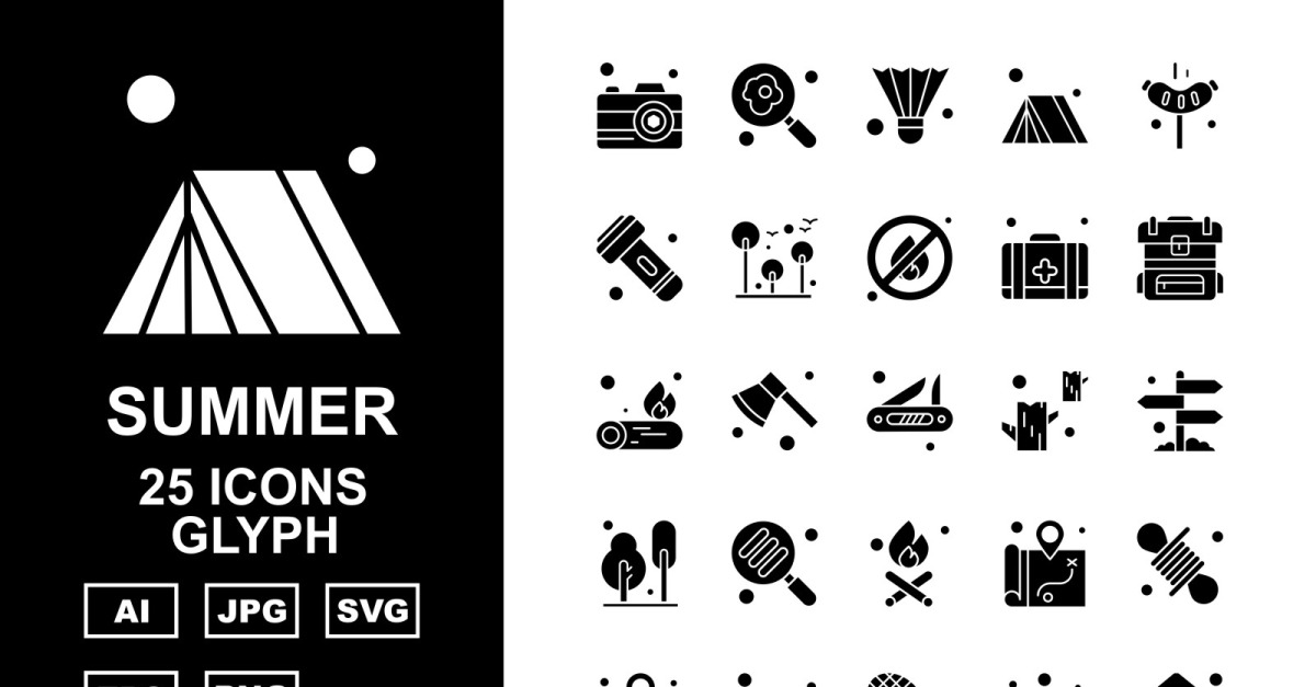 25 Premium Summer Glyph Pack Icon Set - TemplateMonster