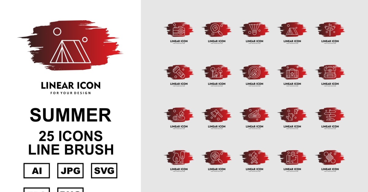 25 Premium Summer Line Brush Icon Pack Set - TemplateMonster