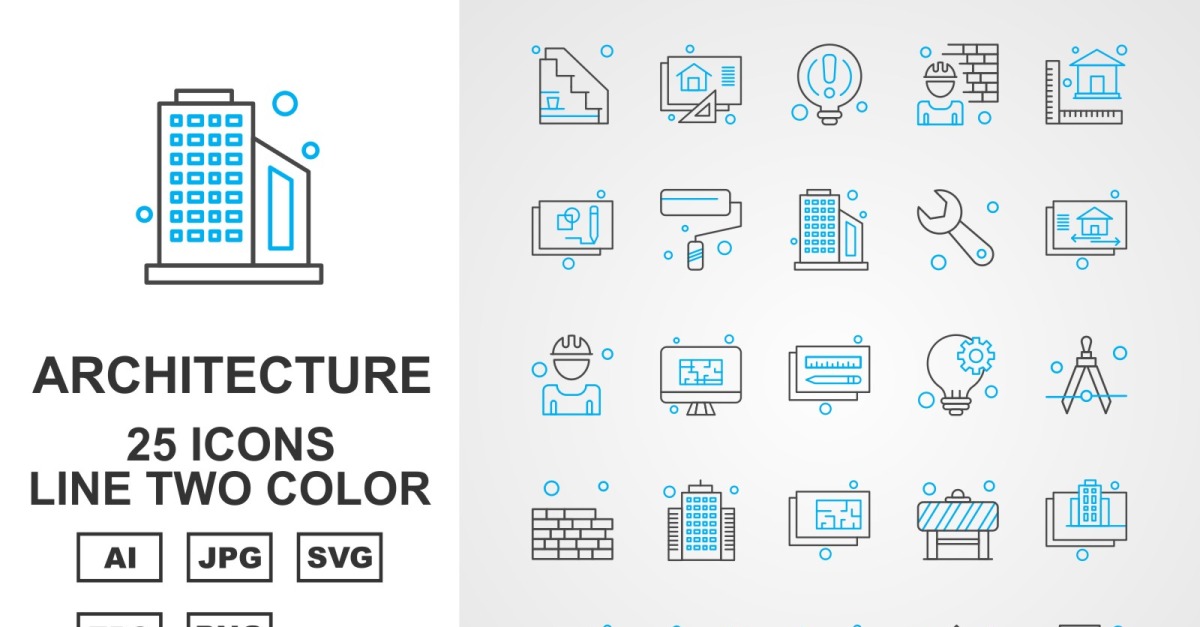 25 Premium Architecture Line Two Color Pack Icon Set