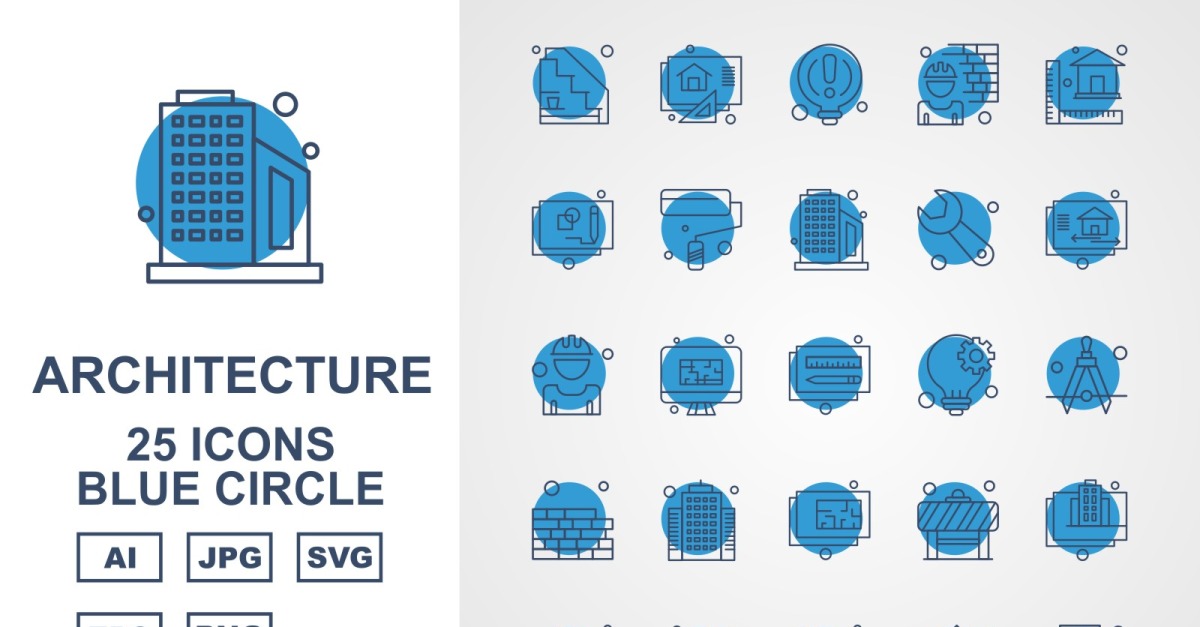 25 Premium Architecture Blue Circle Pack Icon Set