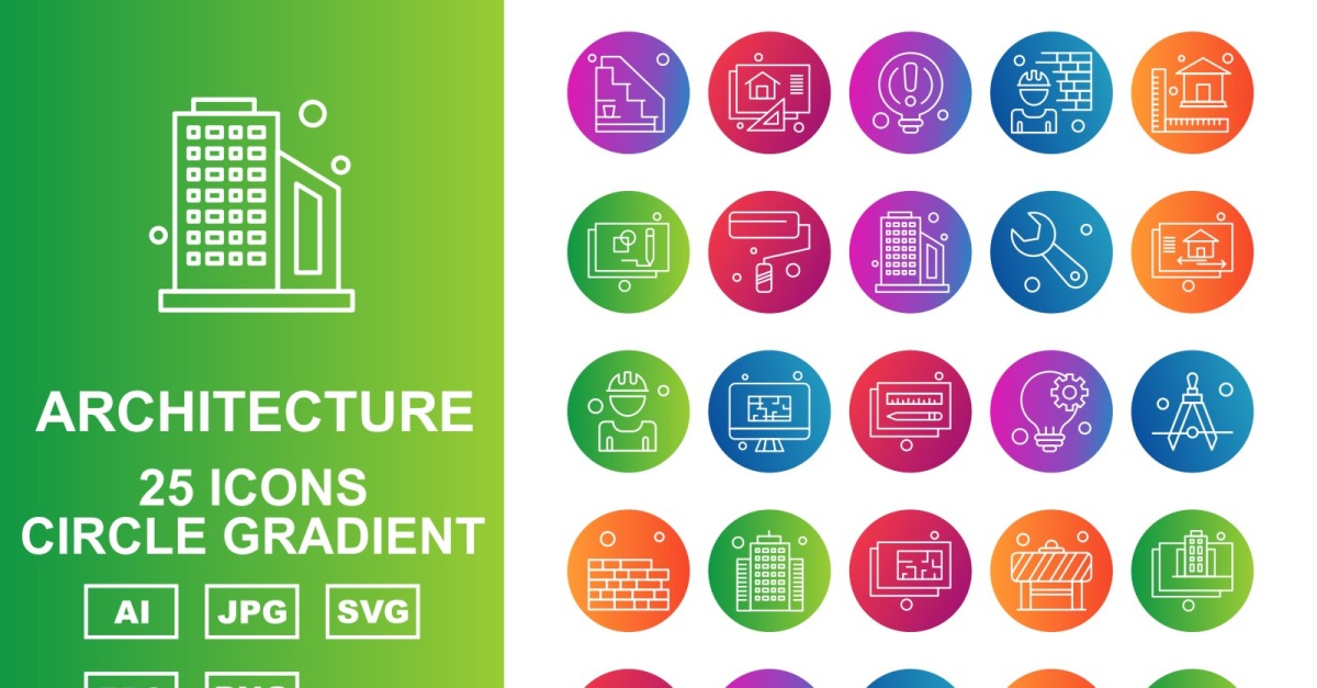 25 Premium Architecture Circle Gradient Pack Icon Set