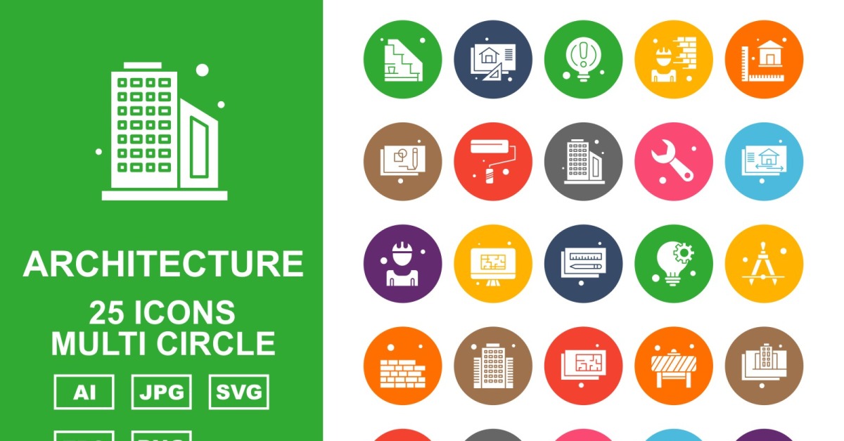 25 Premium Architecture Multi Circle Pack Icon Set