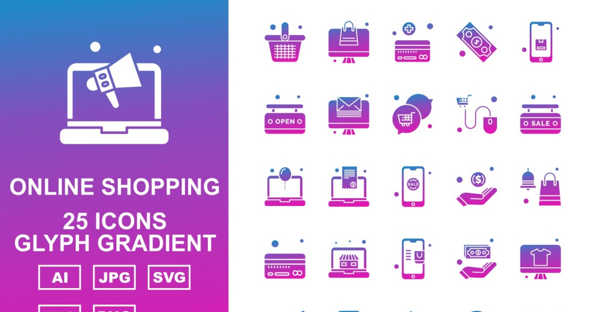25 Premium Online Shopping Glyph Gradient Pack Icon Set