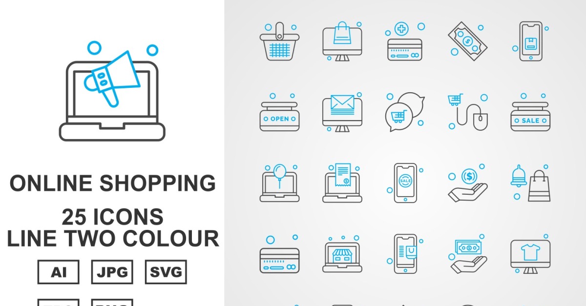 25 Premium Online Shopping Line Two Color Pack Icon Set
