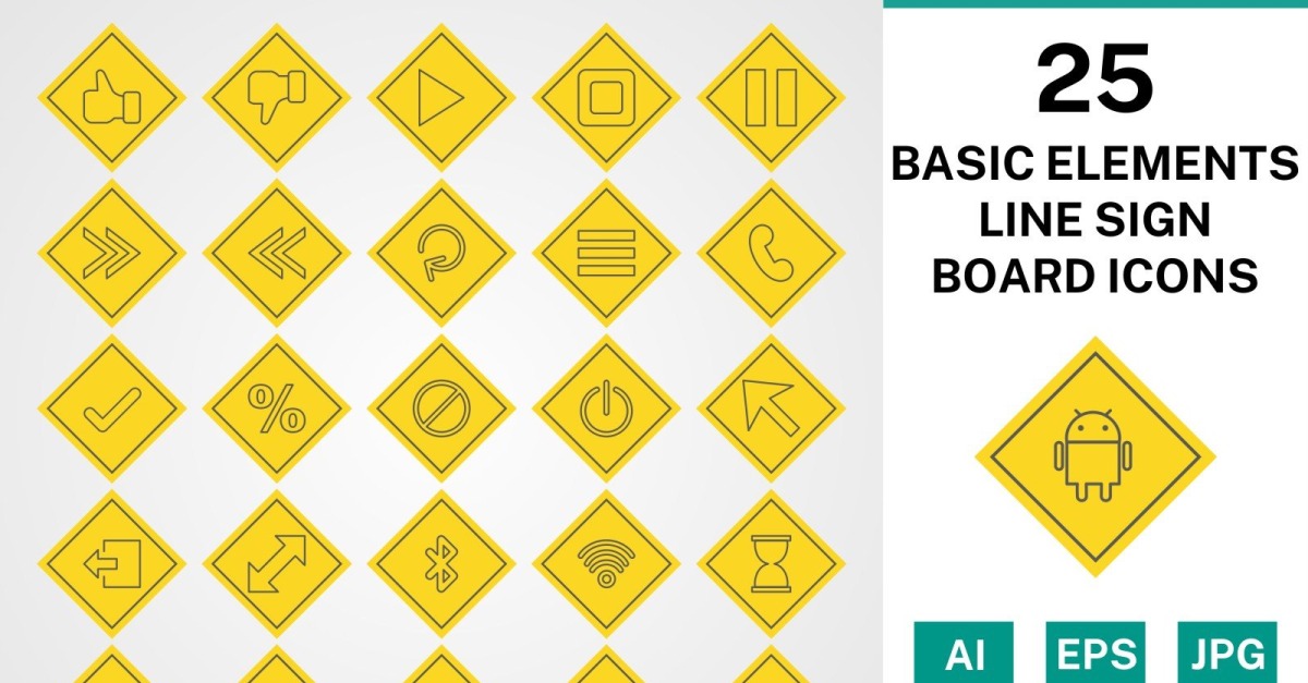 25 Basic Elements Line Sign Board Icon Set - TemplateMonster