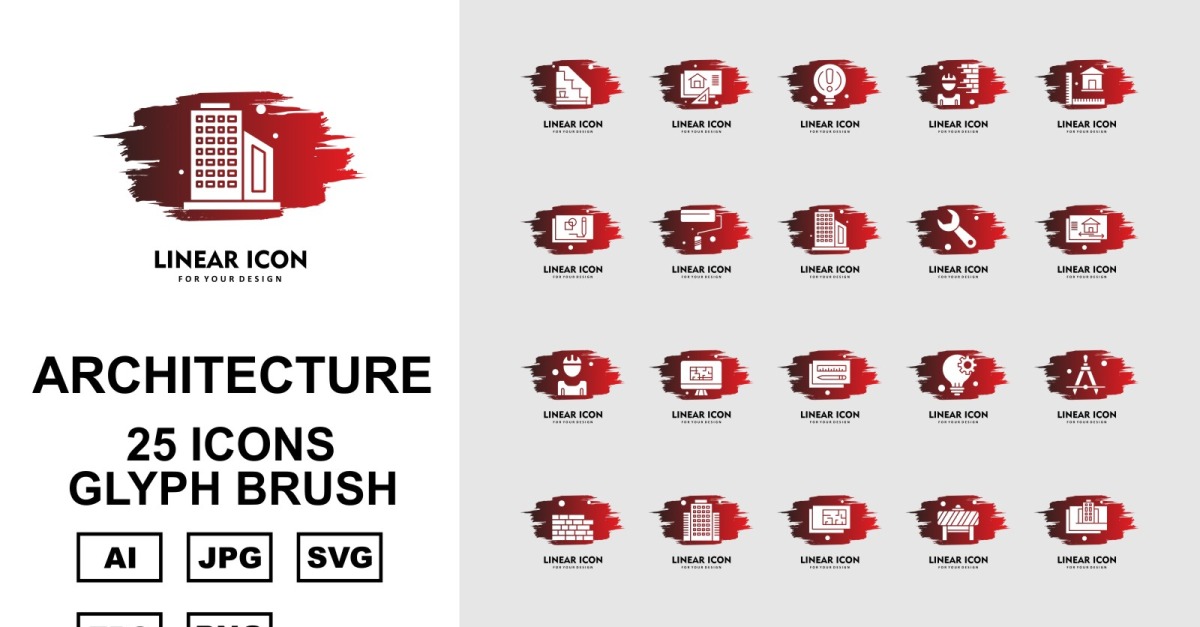 25 Premium Architecture Glyph Brush Pack Icon Set