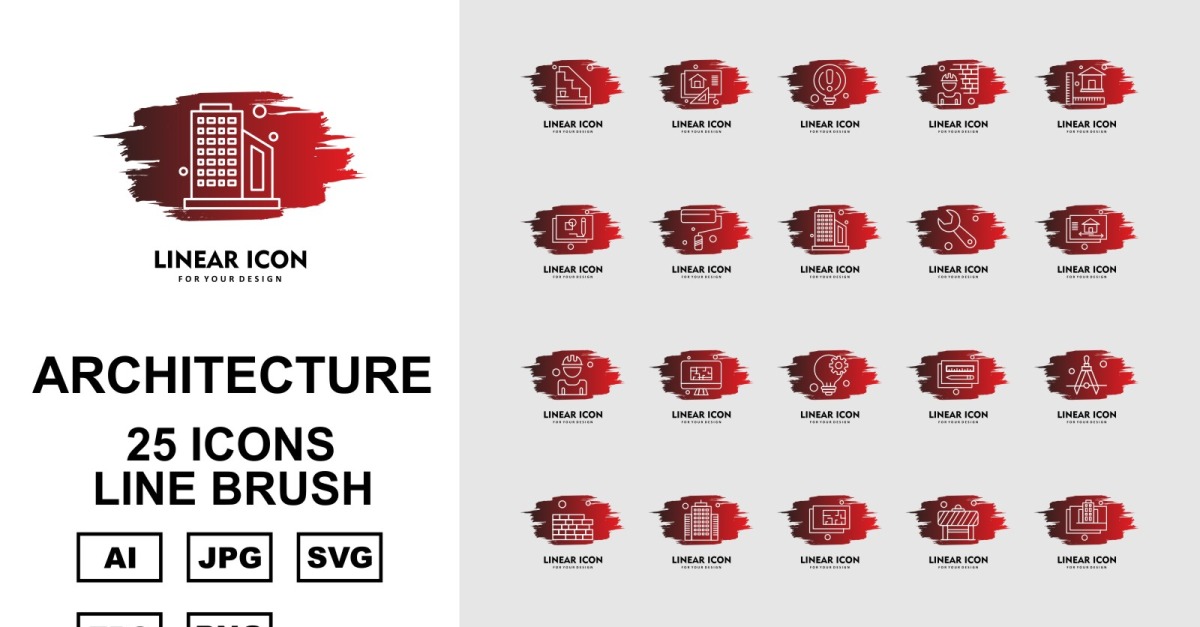 25 Premium Architecture Line Brush Pack Icon Set