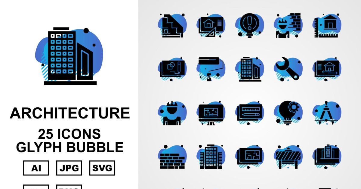 25 Premium Architecture Line Bubble Pack Icon Set