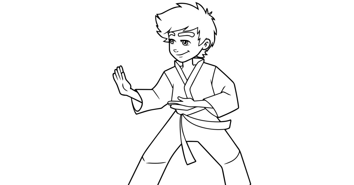 Karate Stance Boy Line Art - Illustration - TemplateMonster