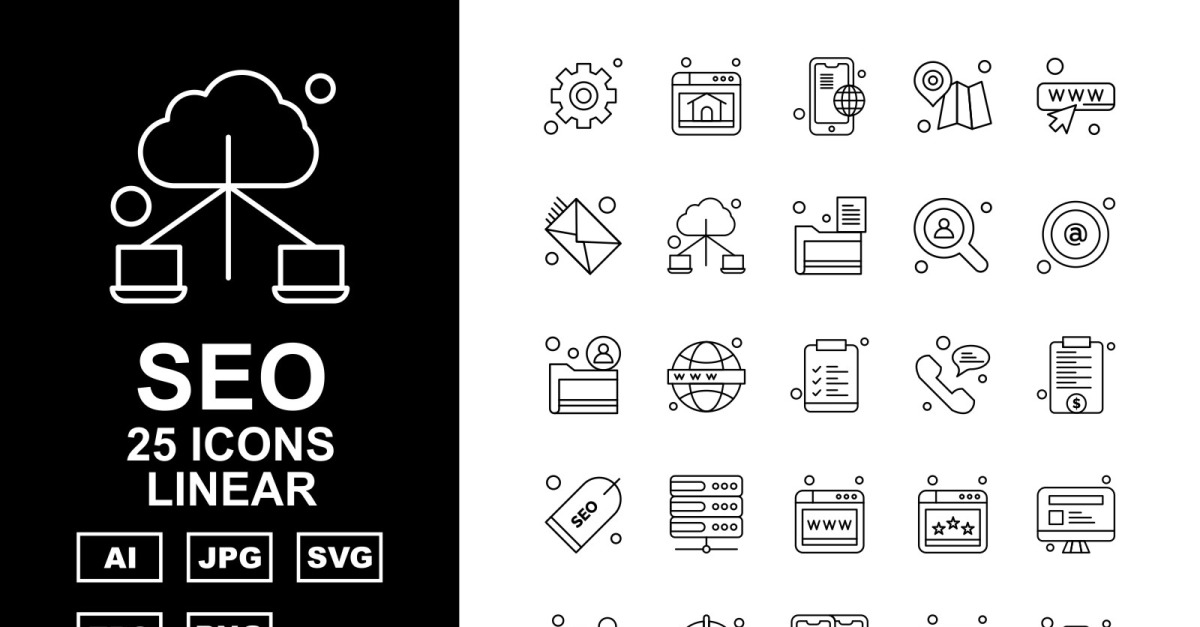 25 Premium SEO Linear Icon Pack Set #125393 - TemplateMonster