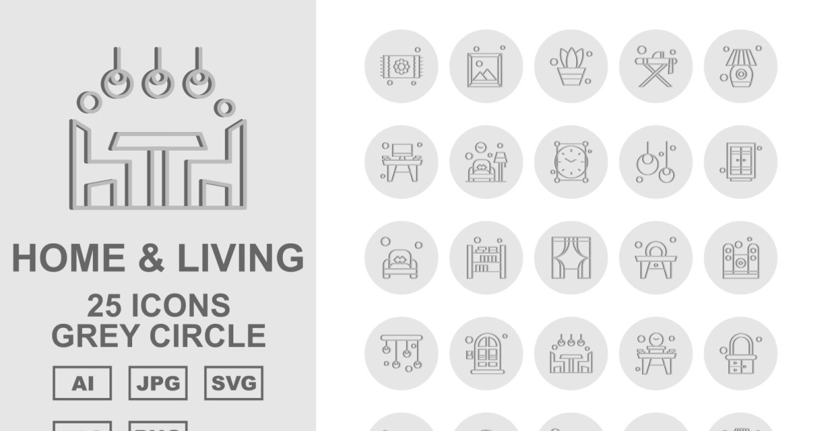 25 Premium Home And Living Grey Circle Icon Pack Set
