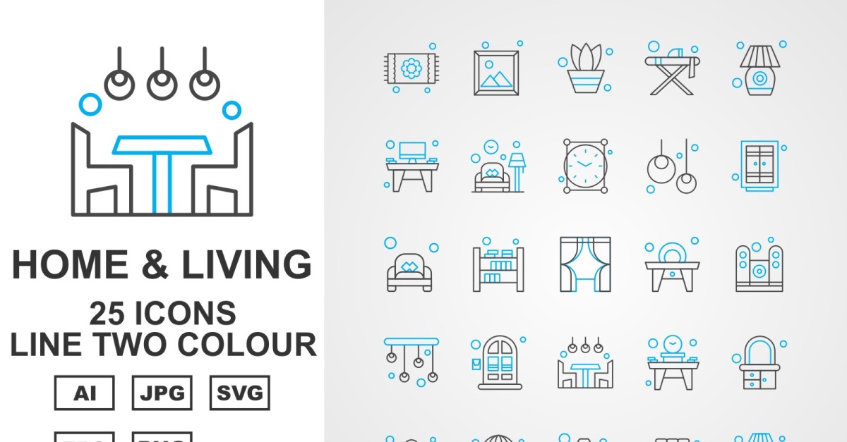 25 Premium Home And Living Line Two Color Icon Pack Set