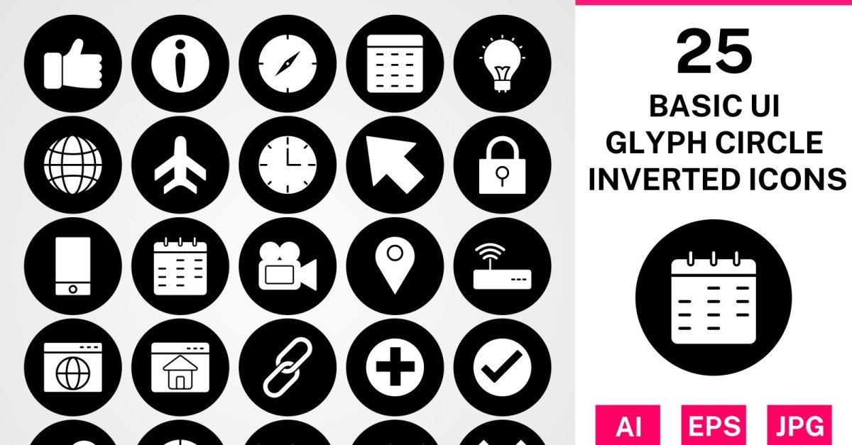 25 Basic ui Glyph Circle Inverted Icon Set - TemplateMonster