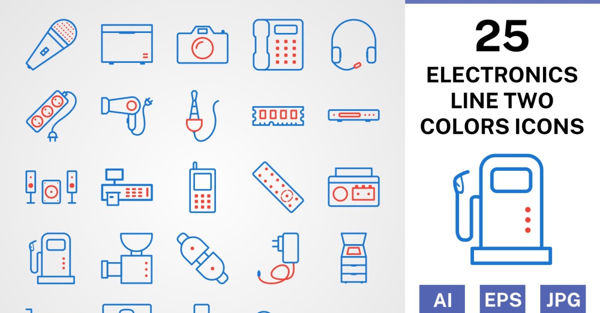25 Electronic Devices Line Two Colors Icon Set