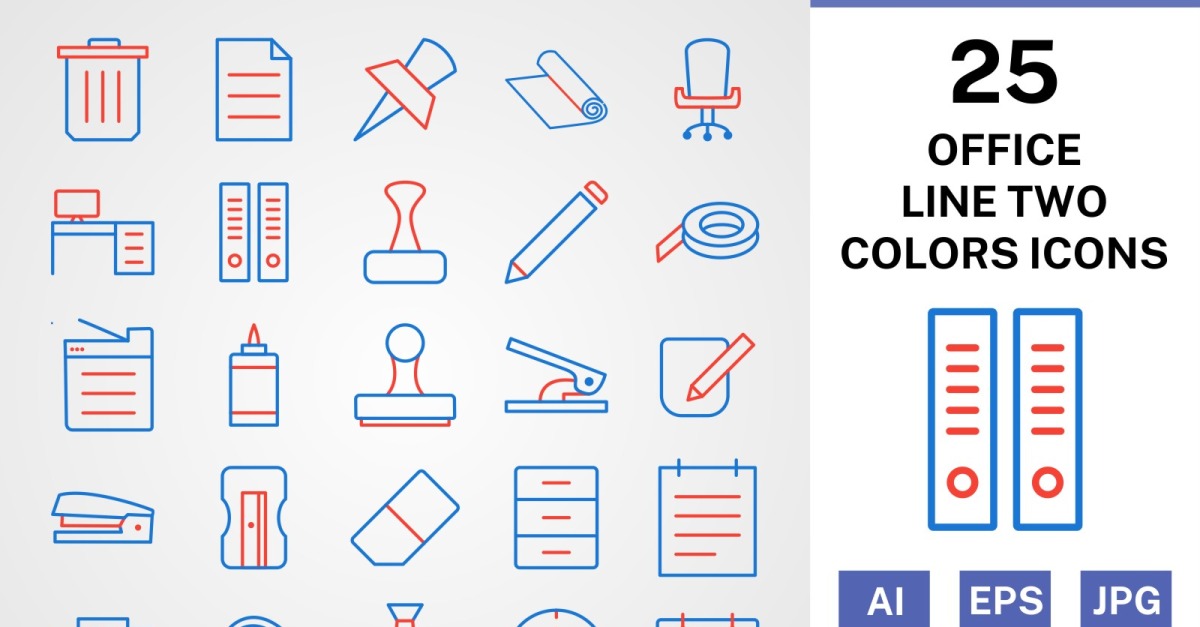 25 Office Line Two Colors Icon Set #126010 - TemplateMonster