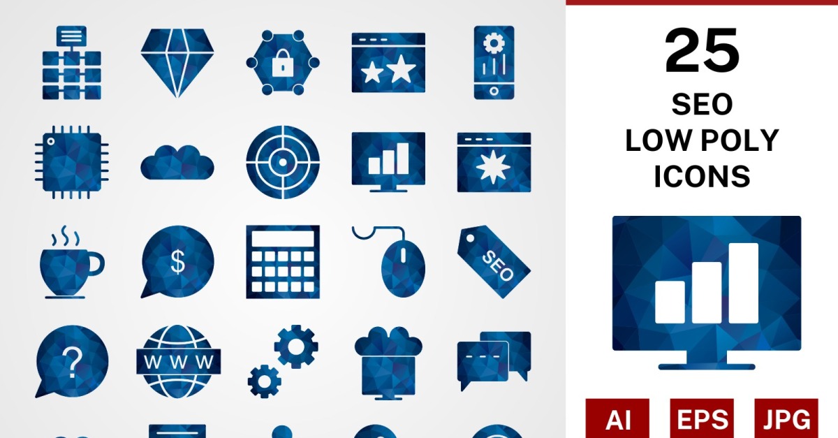 25 Seo Low poly Icon Set #126092 - TemplateMonster