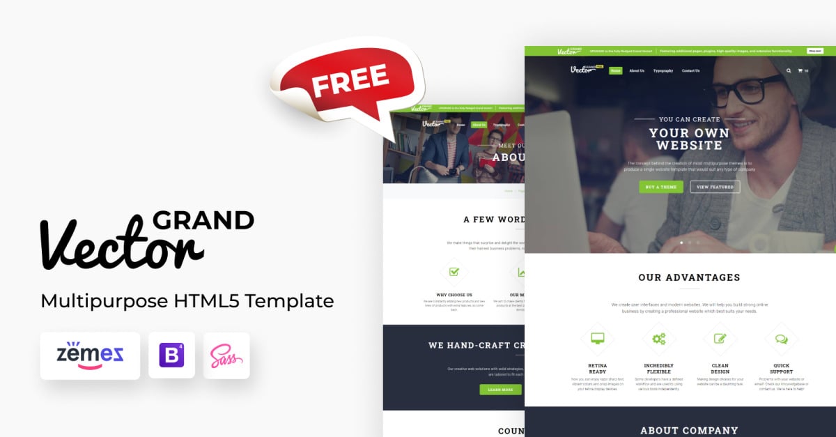Grand Vector - Modèle de site Web réactif polyvalent gratuit