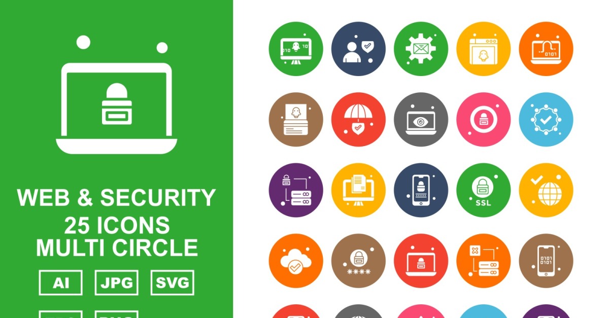 25 Premium Web And Security Multi Circle Icon Set