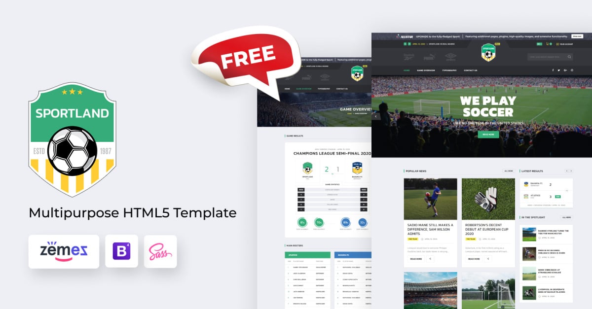 Sportland - Modelo de Site HTML5 de Futebol Grátis