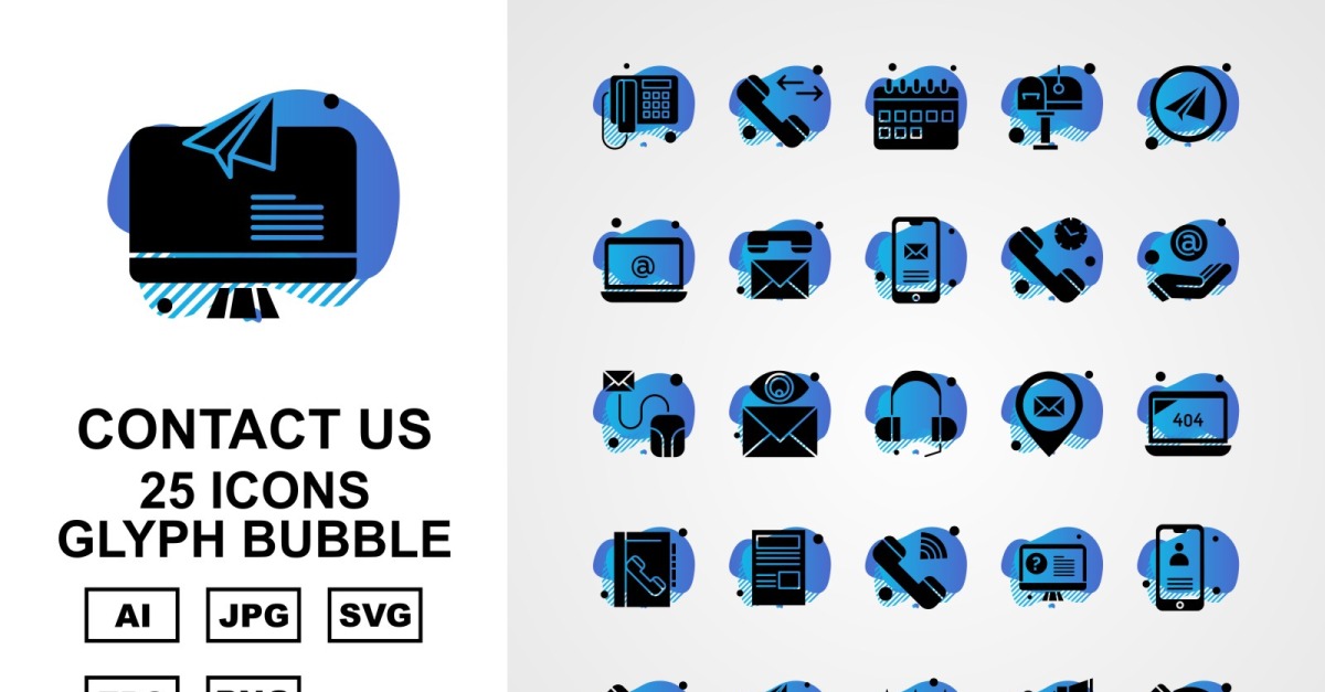 25 Premium Contact Us Glyph Bubble Icon Set - TemplateMonster