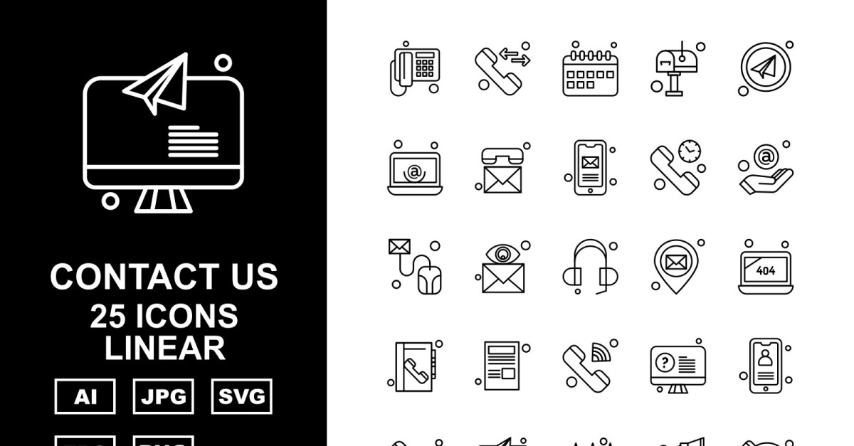 25 Premium Contact Us Linear Icon Set - TemplateMonster