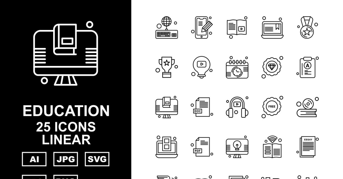 25 Premium Education Linear Icon Set - TemplateMonster