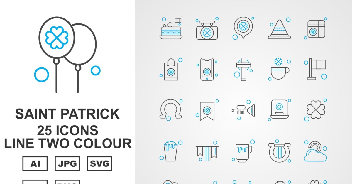 25 Premium Saint Patrick Line Two Color Icon Set