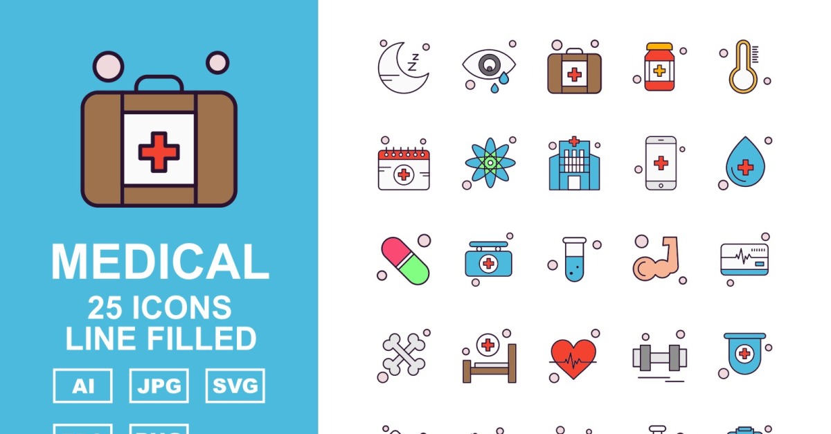 25 Premium Medical Line Filled Icon Set - TemplateMonster