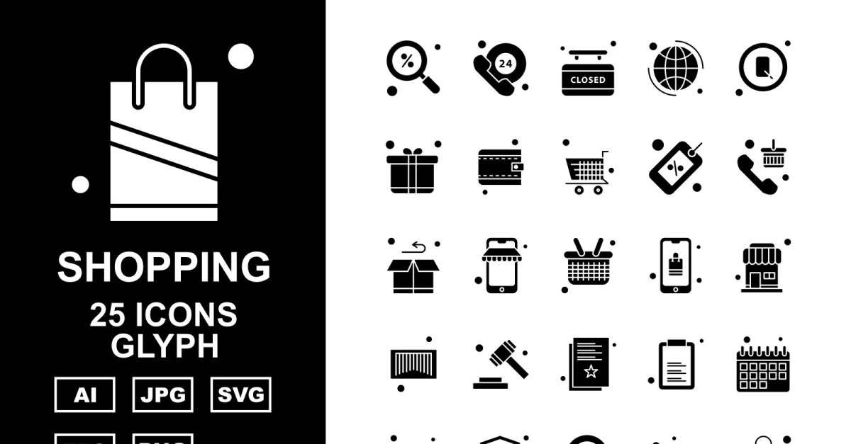 25 Premium Shopping GlyphIcon Pack Icon Set TemplateMonster